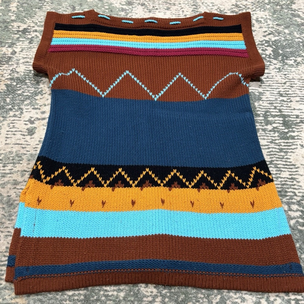 Vtg 70s Southwestern Knit Sweater Vest Tunic Geometric Boho Republic of China XL